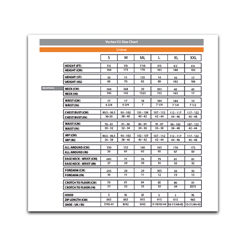 Vortex V2 Size Chart